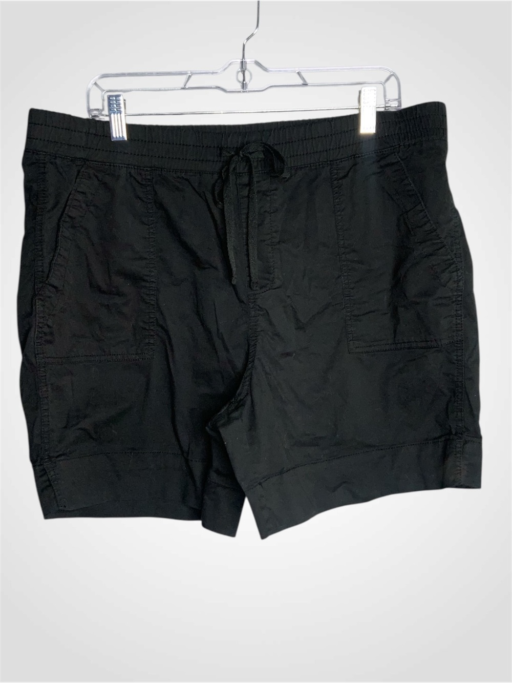 Land N Sea High-Waist Black Cotton Women's Drawstring Shorts Pockets Size 16